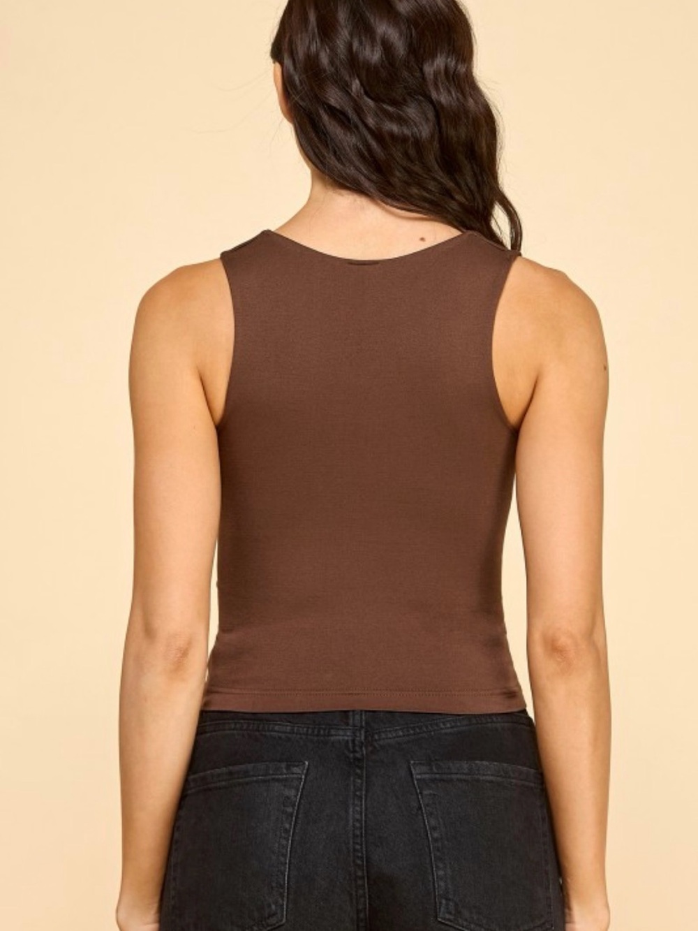 A664. Classic Black Square-Neck Tank Top - Picture 2 of 2